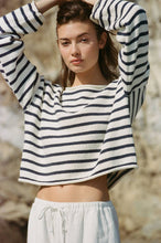 Load image into Gallery viewer, a.ren - Knit Cotton Sweater Stripe Navy/Ivory
