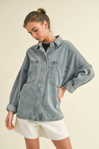 WASHED SNAP BUTTON DENIM SHACKET