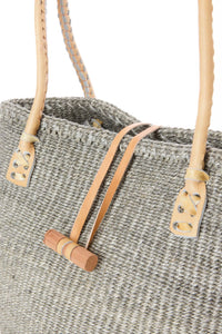 Classic Sisal and Leather Handbag- Gray
