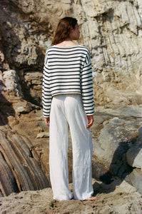 a.ren - Knit Cotton Sweater Stripe Navy/Ivory