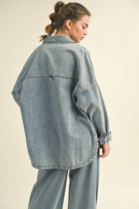 WASHED SNAP BUTTON DENIM SHACKET