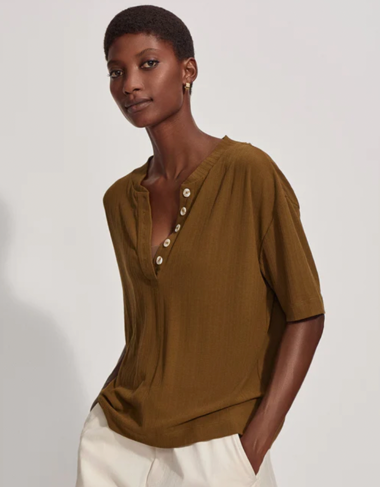 Varley Kasey Mock Placket Rib Tee