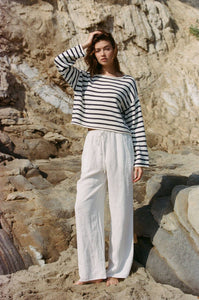 a.ren - Knit Cotton Sweater Stripe Navy/Ivory